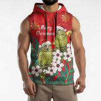 New Zealand Kakapo Christmas Sleeveless Hoodie Owl Parrot Santa Sliver Fern Manuka - Red - Polynesian Pride