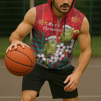 New Zealand Kakapo Christmas Sleeveless Zip Hoodie Owl Parrot Santa Sliver Fern Manuka - Red - Polynesian Pride