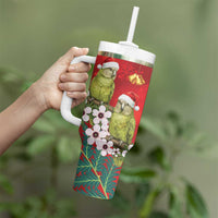 New Zealand Kakapo Christmas Tumbler With Handle Owl Parrot Santa Sliver Fern Manuka - Red - Polynesian Pride