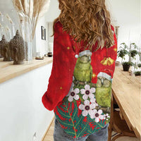 New Zealand Kakapo Christmas Women Casual Shirt Owl Parrot Santa Sliver Fern Manuka - Red - Polynesian Pride