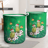 New Zealand Kakapo Christmas Laundry Basket Owl Parrot Santa Sliver Fern Manuka - Green - Polynesian Pride