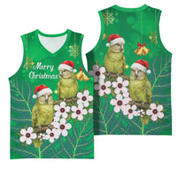 New Zealand Kakapo Christmas Basketball Jersey Owl Parrot Santa Sliver Fern Manuka - Green - Polynesian Pride