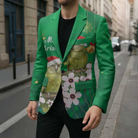 New Zealand Kakapo Christmas Blazer Owl Parrot Santa Sliver Fern Manuka - Green - Polynesian Pride