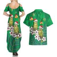 New Zealand Kakapo Christmas Couples Matching Summer Maxi Dress and Hawaiian Shirt Owl Parrot Santa Sliver Fern Manuka - Green - Polynesian Pride