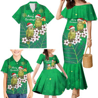 New Zealand Kakapo Christmas Family Matching Mermaid Dress and Hawaiian Shirt Owl Parrot Santa Sliver Fern Manuka - Green - Polynesian Pride