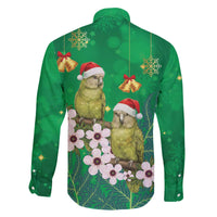 New Zealand Kakapo Christmas Family Matching Off The Shoulder Long Sleeve Dress and Hawaiian Shirt Owl Parrot Santa Sliver Fern Manuka - Green - Polynesian Pride