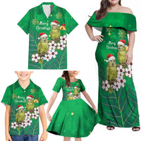 New Zealand Kakapo Christmas Family Matching Off Shoulder Maxi Dress and Hawaiian Shirt Owl Parrot Santa Sliver Fern Manuka - Green - Polynesian Pride