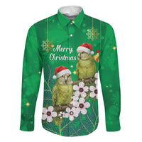 New Zealand Kakapo Christmas Family Matching Off Shoulder Maxi Dress and Hawaiian Shirt Owl Parrot Santa Sliver Fern Manuka - Green - Polynesian Pride