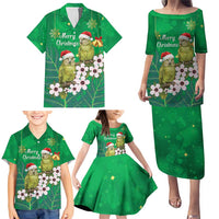 New Zealand Kakapo Christmas Family Matching Puletasi and Hawaiian Shirt Owl Parrot Santa Sliver Fern Manuka - Green - Polynesian Pride