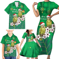 New Zealand Kakapo Christmas Family Matching Short Sleeve Bodycon Dress and Hawaiian Shirt Owl Parrot Santa Sliver Fern Manuka - Green - Polynesian Pride