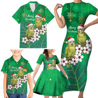 New Zealand Kakapo Christmas Family Matching Short Sleeve Bodycon Dress and Hawaiian Shirt Owl Parrot Santa Sliver Fern Manuka - Green - Polynesian Pride