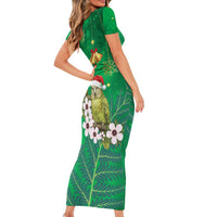 New Zealand Kakapo Christmas Family Matching Short Sleeve Bodycon Dress and Hawaiian Shirt Owl Parrot Santa Sliver Fern Manuka - Green - Polynesian Pride
