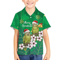 New Zealand Kakapo Christmas Hawaiian Shirt Owl Parrot Santa Sliver Fern Manuka - Green - Polynesian Pride