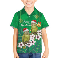New Zealand Kakapo Christmas Kid Hawaiian Shirt Owl Parrot Santa Sliver Fern Manuka - Green - Polynesian Pride