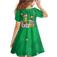 New Zealand Kakapo Christmas Kid Short Sleeve Dress Owl Parrot Santa Sliver Fern Manuka - Green - Polynesian Pride