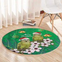 New Zealand Kakapo Christmas Round Carpet Owl Parrot Santa Sliver Fern Manuka - Green - Polynesian Pride