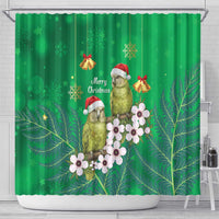 New Zealand Kakapo Christmas Shower Curtain Owl Parrot Santa Sliver Fern Manuka - Green - Polynesian Pride