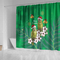 New Zealand Kakapo Christmas Shower Curtain Owl Parrot Santa Sliver Fern Manuka - Green - Polynesian Pride