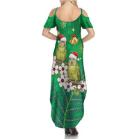 New Zealand Kakapo Christmas Summer Maxi Dress Owl Parrot Santa Sliver Fern Manuka - Green - Polynesian Pride