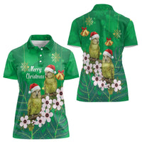 New Zealand Kakapo Christmas Women Polo Shirt Owl Parrot Santa Sliver Fern Manuka - Green - Polynesian Pride