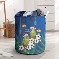 New Zealand Kakapo Christmas Laundry Basket Owl Parrot Santa Sliver Fern Manuka - Blue - Polynesian Pride