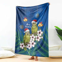 New Zealand Kakapo Christmas Blanket Owl Parrot Santa Sliver Fern Manuka - Blue - Polynesian Pride
