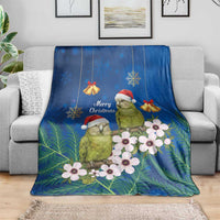 New Zealand Kakapo Christmas Blanket Owl Parrot Santa Sliver Fern Manuka - Blue - Polynesian Pride