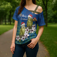 New Zealand Kakapo Christmas Cross Shoulder Shirt Owl Parrot Santa Sliver Fern Manuka - Blue - Polynesian Pride