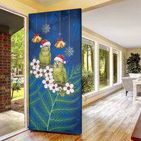 New Zealand Kakapo Christmas Door Cover Owl Parrot Santa Sliver Fern Manuka - Blue - Polynesian Pride