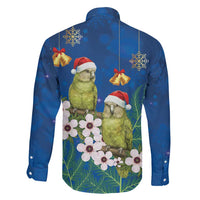 New Zealand Kakapo Christmas Family Matching Long Sleeve Bodycon Dress and Hawaiian Shirt Owl Parrot Santa Sliver Fern Manuka - Blue - Polynesian Pride