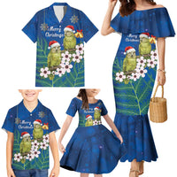 New Zealand Kakapo Christmas Family Matching Mermaid Dress and Hawaiian Shirt Owl Parrot Santa Sliver Fern Manuka - Blue - Polynesian Pride