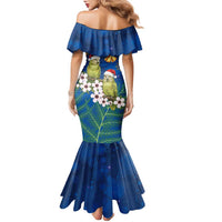 New Zealand Kakapo Christmas Family Matching Mermaid Dress and Hawaiian Shirt Owl Parrot Santa Sliver Fern Manuka - Blue - Polynesian Pride