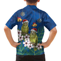 New Zealand Kakapo Christmas Family Matching Off Shoulder Maxi Dress and Hawaiian Shirt Owl Parrot Santa Sliver Fern Manuka - Blue - Polynesian Pride