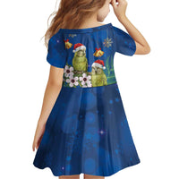 New Zealand Kakapo Christmas Family Matching Off Shoulder Maxi Dress and Hawaiian Shirt Owl Parrot Santa Sliver Fern Manuka - Blue - Polynesian Pride