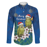 New Zealand Kakapo Christmas Family Matching Off Shoulder Maxi Dress and Hawaiian Shirt Owl Parrot Santa Sliver Fern Manuka - Blue - Polynesian Pride