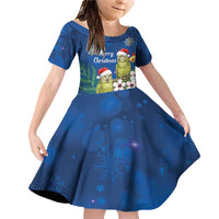 New Zealand Kakapo Christmas Family Matching Off Shoulder Short Dress and Hawaiian Shirt Owl Parrot Santa Sliver Fern Manuka - Blue - Polynesian Pride