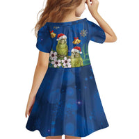 New Zealand Kakapo Christmas Family Matching Off Shoulder Short Dress and Hawaiian Shirt Owl Parrot Santa Sliver Fern Manuka - Blue - Polynesian Pride