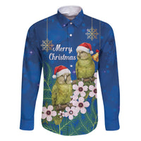 New Zealand Kakapo Christmas Family Matching Off Shoulder Short Dress and Hawaiian Shirt Owl Parrot Santa Sliver Fern Manuka - Blue - Polynesian Pride