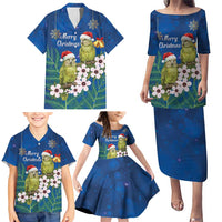 New Zealand Kakapo Christmas Family Matching Puletasi and Hawaiian Shirt Owl Parrot Santa Sliver Fern Manuka - Blue - Polynesian Pride