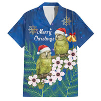New Zealand Kakapo Christmas Family Matching Short Sleeve Bodycon Dress and Hawaiian Shirt Owl Parrot Santa Sliver Fern Manuka - Blue - Polynesian Pride