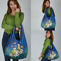 New Zealand Kakapo Christmas Grocery Bag Owl Parrot Santa Sliver Fern Manuka - Blue - Polynesian Pride