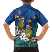 New Zealand Kakapo Christmas Kid Hawaiian Shirt Owl Parrot Santa Sliver Fern Manuka - Blue - Polynesian Pride