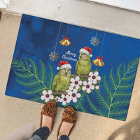 New Zealand Kakapo Christmas Rubber Doormat Owl Parrot Santa Sliver Fern Manuka - Blue - Polynesian Pride
