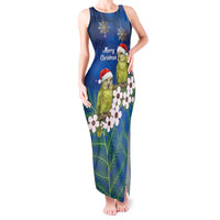 New Zealand Kakapo Christmas Tank Maxi Dress Owl Parrot Santa Sliver Fern Manuka - Blue - Polynesian Pride
