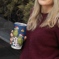 New Zealand Kakapo Christmas Tumbler Cup Owl Parrot Santa Sliver Fern Manuka - Blue - Polynesian Pride