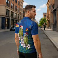 New Zealand Kakapo Christmas Zipper Polo Shirt Owl Parrot Santa Sliver Fern Manuka - Blue - Polynesian Pride