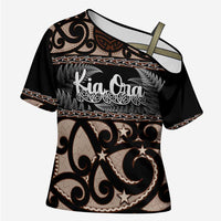 Kia Ora New Zealand Cross Shoulder Shirt Aotearoa Proud Maori Silver Fern - Polynesian Pride