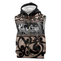 Kia Ora New Zealand Sleeveless Zip Hoodie Aotearoa Proud Maori Silver Fern LT14 Black - Polynesian Pride