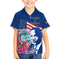 Guam Martin Luther King Jr Day Family Matching Puletasi Dress and Hawaiian Shirt I Have A Dream Guahan Seal With Bougainvillea LT14 Son's Shirt Blue - Polynesian Pride