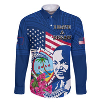 Guam Martin Luther King Jr Day Family Matching Tank Maxi Dress and Hawaiian Shirt I Have A Dream Guahan Seal With Bougainvillea LT14 Dad's Shirt - Long Sleeve Blue - Polynesian Pride